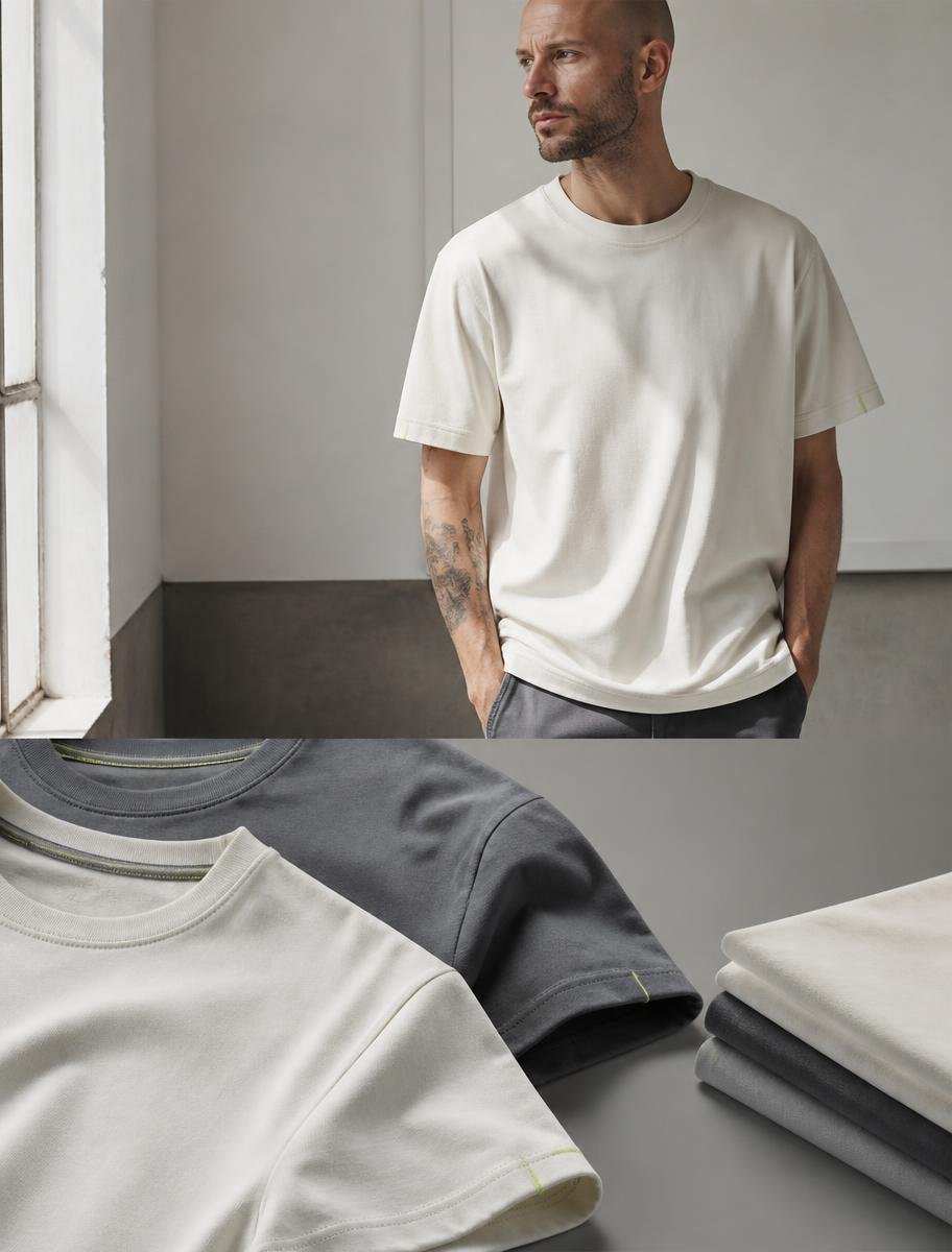 Camiseta de algodão e detalhes de acabamento