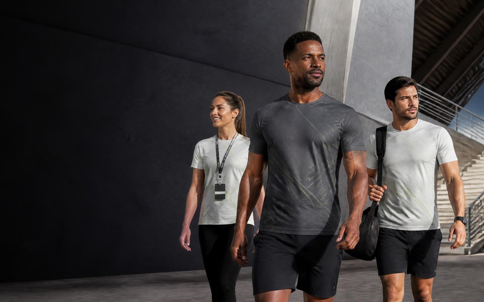 Pessoas vestindo camisetas esportivas personalizadas